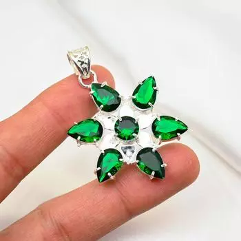 Подвеска из драгоценного камня ручной работы из хромдиопсида, подвеска из чистого серебра 925 пробы, подвеска для ювелирных изделий уникального дизайна зелёный