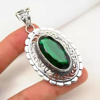 Подвеска из драгоценного камня ручной работы из хромдиопсида, подвеска из чистого серебра 925 пробы, подвеска для ювелирных изделий уникального дизайна 2.67 Inches зелёный