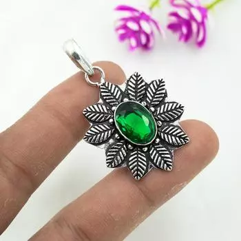 Подвеска из драгоценного камня ручной работы из хромдиопсида, подвеска из чистого серебра 925 пробы, подвеска для ювелирных изделий уникального дизайна 1.92 Inches зелёный