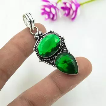 Подвеска из драгоценного камня ручной работы из хромдиопсида, подвеска из чистого серебра 925 пробы, подвеска для ювелирных изделий уникального дизайна 1.96 Inches зелёный