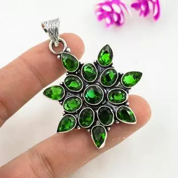 Подвеска из драгоценного камня ручной работы из хромдиопсида, подвеска из чистого серебра 925 пробы, подвеска для ювелирных изделий уникального дизайна 2.28 Inches зелёный