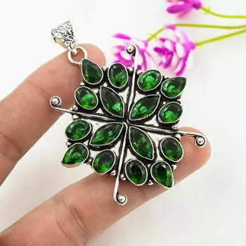 Подвеска из драгоценного камня ручной работы из хромдиопсида, подвеска из чистого серебра 925 пробы, подвеска для ювелирных изделий уникального дизайна 2.55 Inches зелёный