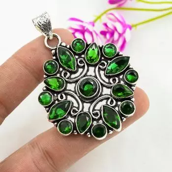 Подвеска из драгоценного камня ручной работы из хромдиопсида, подвеска из чистого серебра 925 пробы, подвеска для ювелирных изделий уникального дизайна 2.36 Inches зелёный