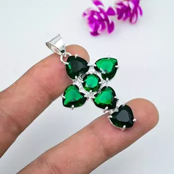 Подвеска из драгоценного камня ручной работы из хромдиопсида, подвеска из чистого серебра 925 пробы, подвеска для ювелирных изделий уникального дизайна 2 Inches зелёный