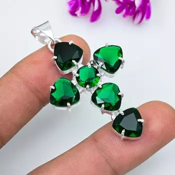 Подвеска из драгоценного камня ручной работы из хромдиопсида, подвеска из чистого серебра 925 пробы, подвеска для ювелирных изделий уникального дизайна 2 Inches зелёный