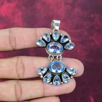 Подвеска из драгоценного камня ручной работы с танзанитом, подвеска из стерлингового серебра 925 пробы, антикварные ювелирные изделия, подвеска для подарка на помолвку 2.44 Inches