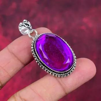 Подвеска из драгоценного камня ручной работы с фиолетовым тройным опалом, подвеска из стерлингового серебра 925 пробы, антикварные ювелирные изделия, для подарка на помолвку 2.04 Inches фиолетовый