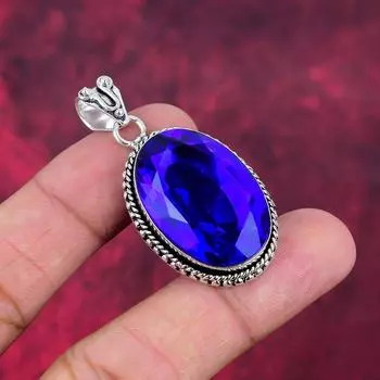Подвеска из драгоценного камня ручной работы с танзанитом, подвеска из стерлингового серебра 925 пробы, антикварные ювелирные изделия, подвеска для подарка на помолвку 2.00 Inches синий