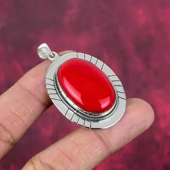 Подвеска из драгоценного камня ручной работы с красным кораллом, подвеска из стерлингового серебра 925 пробы, антикварные ювелирные изделия, для подарка на помолвку 2 Inches красный