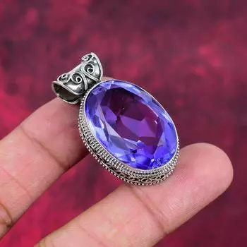 Подвеска из драгоценного камня ручной работы с танзанитом, подвеска из стерлингового серебра 925 пробы, антикварные ювелирные изделия, подвеска для подарка на помолвку 1.65 Inches синий