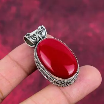 Подвеска из драгоценного камня ручной работы с красным кораллом, подвеска из стерлингового серебра 925 пробы, антикварные ювелирные изделия, для подарка на помолвку 1.69 Inches красный