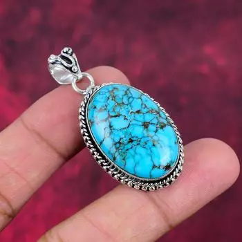 Подвеска из драгоценного камня ручной работы с синей бирюзой, антикварная ювелирная подвеска из стерлингового серебра 925 пробы, для подарка на помолвку 2.04 Inches синий