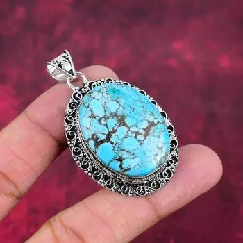 Подвеска из драгоценного камня ручной работы с синей бирюзой, антикварная ювелирная подвеска из стерлингового серебра 925 пробы, для подарка на помолвку 2.16 Inches синий