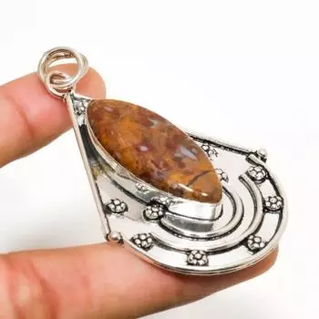 Подвеска из драгоценного камня ручной работы с серебряным покрытием 925 пробы 2,65 дюйма 2.65 зелёный