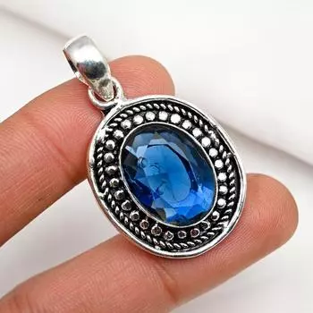 Подвеска из драгоценного камня ручной работы с танзанитом, подвеска из стерлингового серебра 925 пробы, антикварные ювелирные изделия, подвеска для подарка на помолвку 1.88 Inches синий