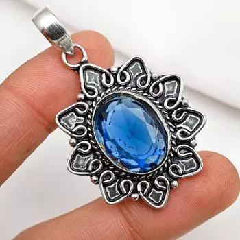 Подвеска из драгоценного камня ручной работы с танзанитом, подвеска из стерлингового серебра 925 пробы, антикварные ювелирные изделия, подвеска для подарка на помолвку 2.20 Inches синий