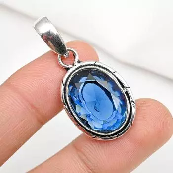 Подвеска из драгоценного камня ручной работы с танзанитом, подвеска из стерлингового серебра 925 пробы, антикварные ювелирные изделия, подвеска для подарка на помолвку 1.57 Inches синий