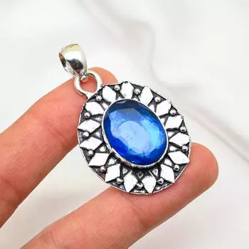 Подвеска из драгоценного камня ручной работы с танзанитом, подвеска из стерлингового серебра 925 пробы, антикварные ювелирные изделия, подвеска для подарка на помолвку 1.96 Inches синий