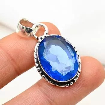 Подвеска из драгоценного камня ручной работы с танзанитом, подвеска из стерлингового серебра 925 пробы, антикварные ювелирные изделия, подвеска для подарка на помолвку 1.45 Inches синий