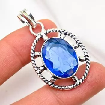Подвеска из драгоценного камня ручной работы с танзанитом, подвеска из стерлингового серебра 925 пробы, антикварные ювелирные изделия, подвеска для подарка на помолвку 1.96 Inches синий
