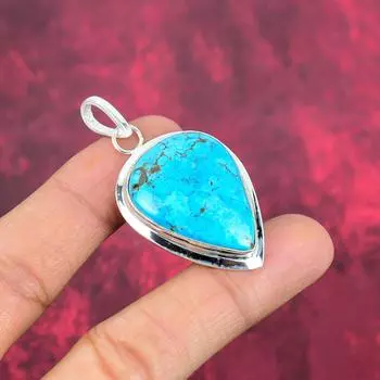 Подвеска из драгоценного камня ручной работы с синей бирюзой, антикварная ювелирная подвеска из стерлингового серебра 925 пробы, для подарка на помолвку 2.24 Inches синий