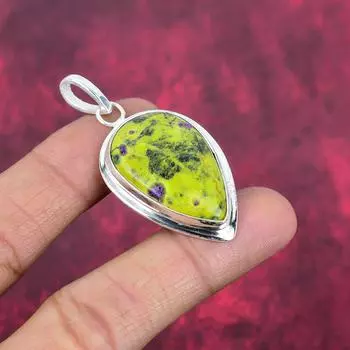 Подвеска из драгоценного камня ручной работы со стихтитом, подвеска из стерлингового серебра 925 пробы, антикварные ювелирные изделия, для подарка на помолвку 2.24 Inches зелёный