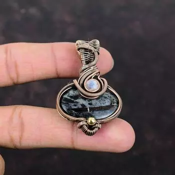 Подвеска из драгоценного камня с астрофиллитом, кулон из медной проволоки, кулон ручной работы, кулон из радуги с лунным камнем, подарок для мамы, ювелирные изделия из медной проволоки