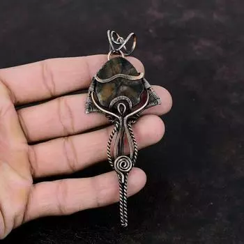 Подвеска из драгоценного камня с хиастолитом, обернутая медной проволокой, подвеска с хиастолитом, ювелирное изделие ручной работы, подарок для нее, замечательные медные украшения, удивительный кулон