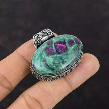 Подвеска из драгоценного камня с рубином и фукситом, подвеска из стерлингового серебра 925 пробы, ювелирное изделие с рубином, подарок для нее, винтажный кулон, ювелирные изделия ручной работы, женский кулон