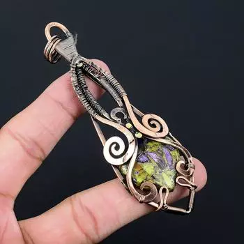 Подвеска из драгоценного камня стихтит из чистой медной проволоки, обернутая ювелирными изделиями ручной работы 4.53 Inches зелёный