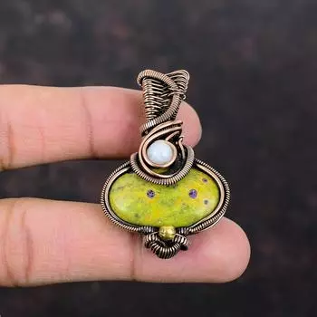 Подвеска из драгоценного камня Стихтит, медная проволока, кулон, Радуга, ювелирные изделия из лунного камня, новый кулон ручной работы, подарок для нее, ювелирные изделия из медной проволоки
