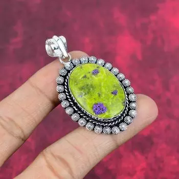Подвеска из драгоценного камня стихтит, ручная работа, антикварная бижутерия из цельного серебра 925 пробы, для подарка на помолвку 2.28 Inches зелёный