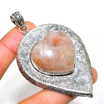 Подвеска из драгоценного камня Sunstone, посеребренная 925 пробы, ручная работа, 2,84 дюйма 2.84 красный