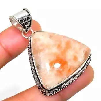 Подвеска из драгоценного камня Sunstone, посеребренная 925 пробы, ручная работа, 1,70 дюйма 1.70 красный