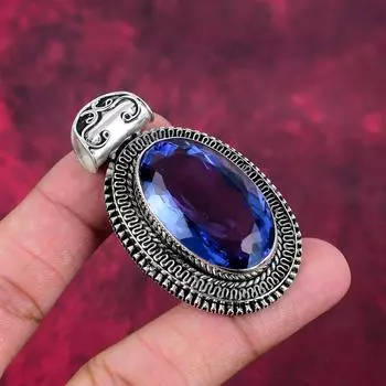 Подвеска из драгоценного камня танзанит ручной работы, 925 пробы, серебряная подвеска, старинные ювелирные изделия, для подарка на помолвку 2.36 Inches синий