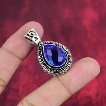 Подвеска из драгоценного камня танзанит ручной работы, 925 пробы, серебряная подвеска, старинные ювелирные изделия, для подарка на помолвку 1.57 Inches синий