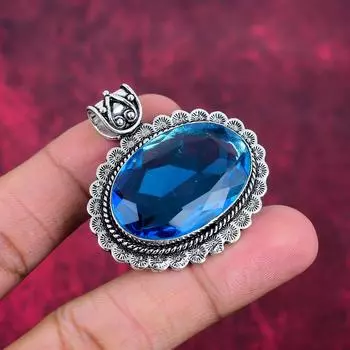 Подвеска из драгоценного камня танзанит ручной работы, 925 пробы, серебряная подвеска, старинные ювелирные изделия, для подарка на помолвку 1.77 Inches синий