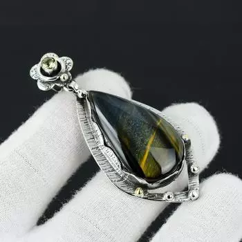 Подвеска из драгоценного камня Тигровый глаз , Ювелирная подвеска из стерлингового серебра 925 пробы, Ювелирная подвеска из натурального тигрового глаза для женщин, Подвеска для подарков 2.95