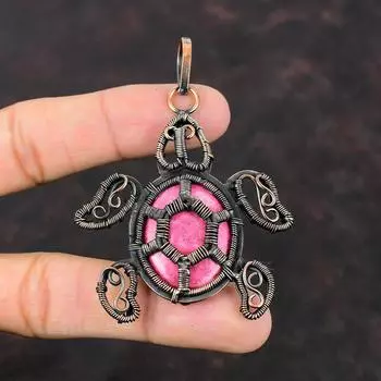 Подвеска из драгоценного камня Тулит, медная проволока, подвеска в виде черепахи, ювелирные изделия из тулита, подвеска ручной работы, красивые медные украшения, подарок для нее