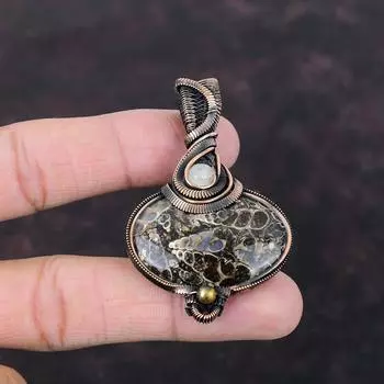 Подвеска из драгоценного камня Turritella с агатом, медная проволока, кулон ручной работы, Радуга, лунный камень, ювелирные изделия, кулон из проволочной обмотки, медные украшения для подарка