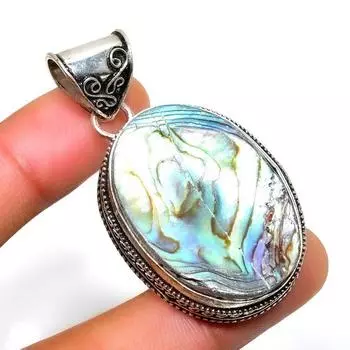 Подвеска из драгоценного камня в виде ракушки абалон, посеребренная 925 пробы, ручная работа, 1,96 дюйма 1.96 синий