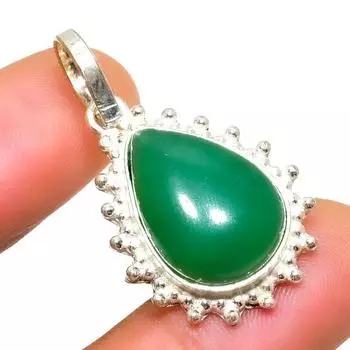 Подвеска из драгоценного камня зеленый оникс 925 пробы с серебряным покрытием ручной работы 1,25 дюйма 1.25 зелёный