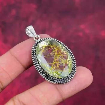 Подвеска из драгоценных камней Golden Rutile, ручная работа, серебряная антикварная подвеска из стерлингового серебра 925 пробы, для подарка на помолвку 2.24 Inches золотистый