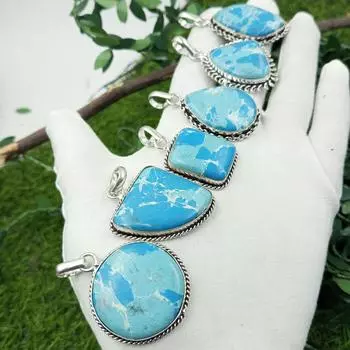 Подвеска из драгоценных камней Ларимар, оптовая продажа, лот, подвеска из стерлингового серебра 925 пробы... синий