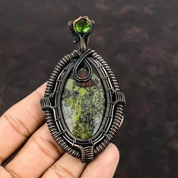 Подвеска из драконьего кровавого камня, медная проволочная обертка, подвеска из перидота, драгоценный камень, медные украшения, подарок для матери, подвеска ручной работы, проволочная бижутерия