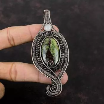 Подвеска из драконьего кровавого камня, обернутая медной проволокой, подвеска из радужного лунного камня для женщин, ювелирное изделие из медной проволоки, подвеска ручной работы