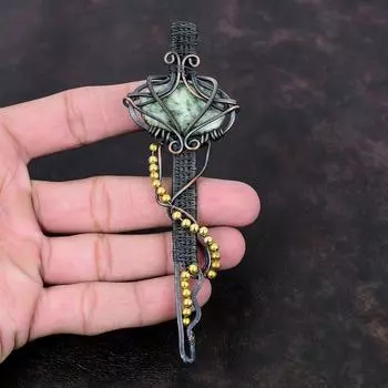 Подвеска из древесного агата, кулон в медной проволоке, ювелирные изделия ручной работы, подвеска из натурального драгоценного камня, подвеска-ключ, кулон в виде деревянного агата, медные ювелирные изделия, подарок для нее