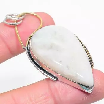 Подвеска из двухцветного серебра 925 пробы с натуральным радужным лунным камнем 2,48 дюйма D8E25