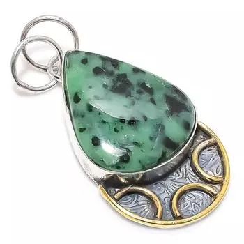 Подвеска из двухцветного серебра 925 пробы с рубиновым цосайтом, созданная в лаборатории вручную, 2,05 дюйма, n6k64