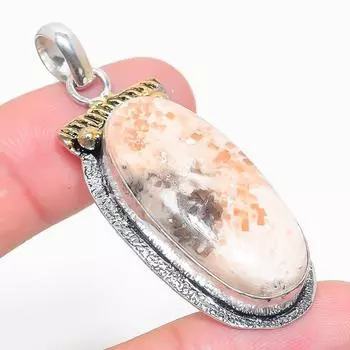 Подвеска из двухцветного серебра 925 пробы с натуральным сколецитом 2,17 дюйма F1h29